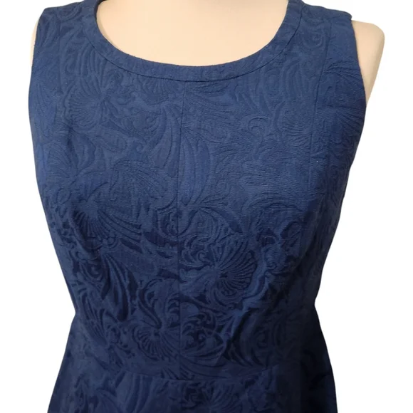 TALBOTS Navy Blue Jacquard Fit & Flare Sleeveless Dress - Size 4 - Picture 5 of 13